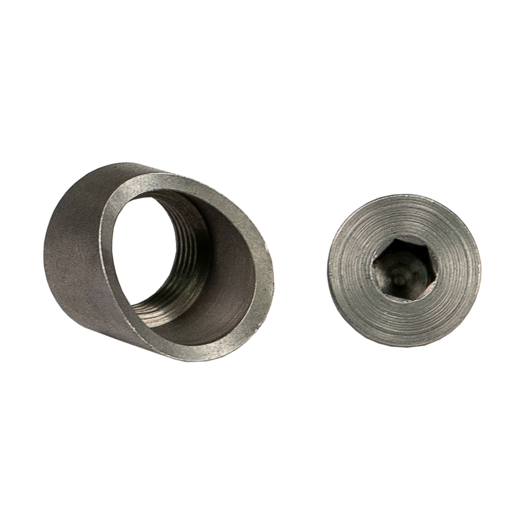 272-202 angled oxygen sensor bung showing its threaded opening and protective cap